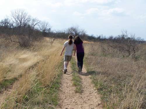 Teens Leaning Walking Outdoors Teenager Path