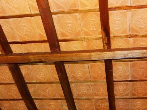 Terracotta Tiles Ceiling Pattern Wooden Rafter
