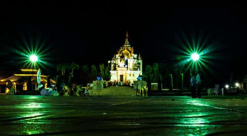 Thailand Temple Chapel Night Photograph