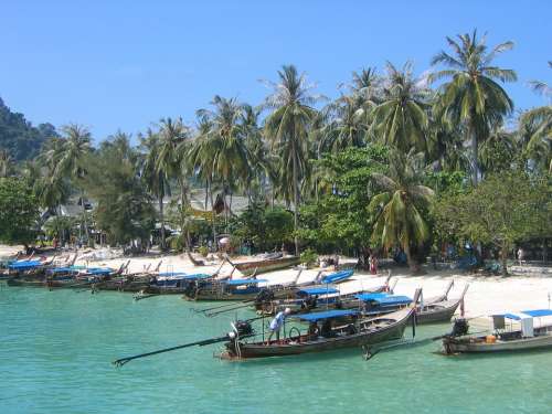 Thailand Sea Trees Sun Heat Ship Beach Asia