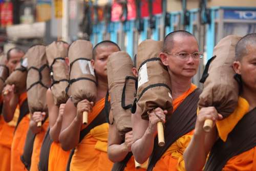 Thailand Buddhists Monks Buddhism Walk Orange