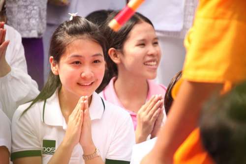 Thailand Girl Pray Buddhists Monk Tradition