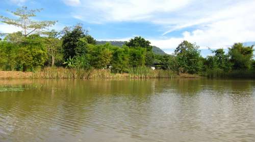Thailand River Shore Landscape Nature Asia