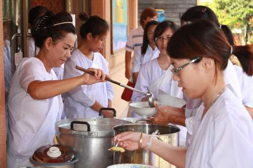Thailand Food Buddhists Women People Cooking Meal
