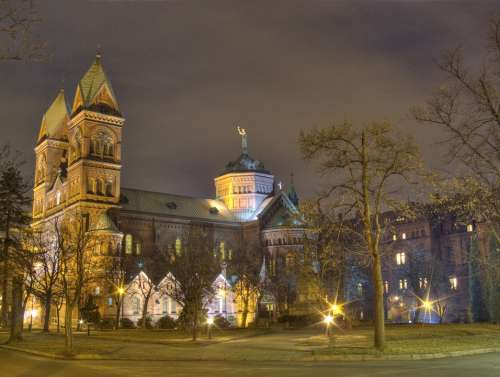 The Basilica Church Architecture Katowice Night