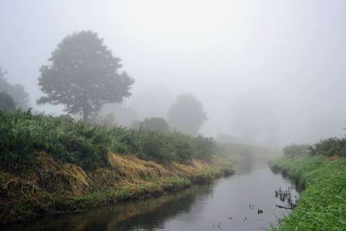 The Fog Landscape River Poland Morning Nature