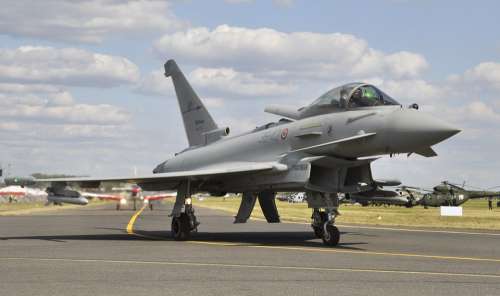 The Plane Eurofighter Ef2000 Shows Airshow Landing