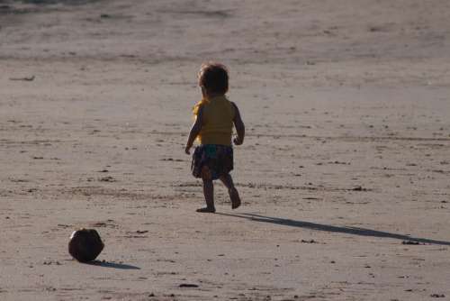 Toddler Child Walking Beach Sands Alone