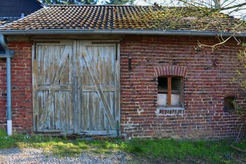 Tool Shed Old Wooden Gate Brick Construction Rural