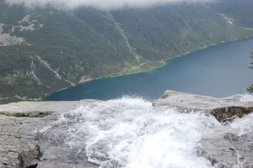 Top View Landscape Tatra Lake Water Waterfall