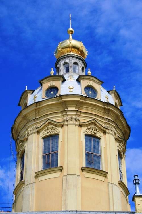 Tower Pale Yellow White Ornate Cupola Golden