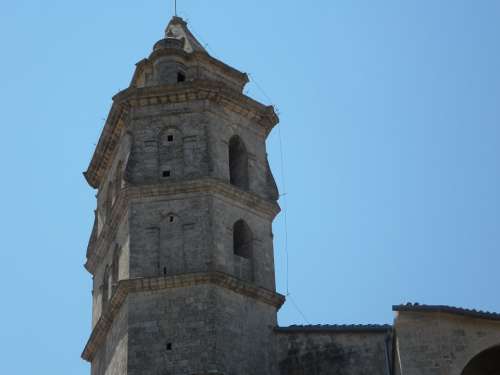 Tower Sky Steeple Petra Church Mallorca Stone