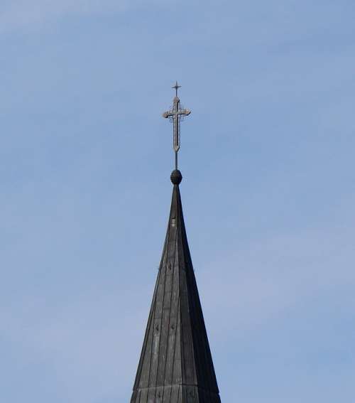 Tower Steeple Cross Christian Sky Blue