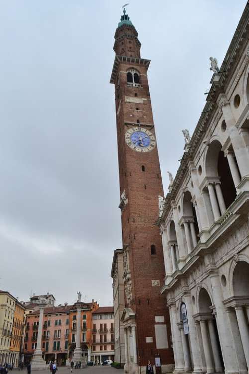 Tower Italy Vicenza Place Clock Columns