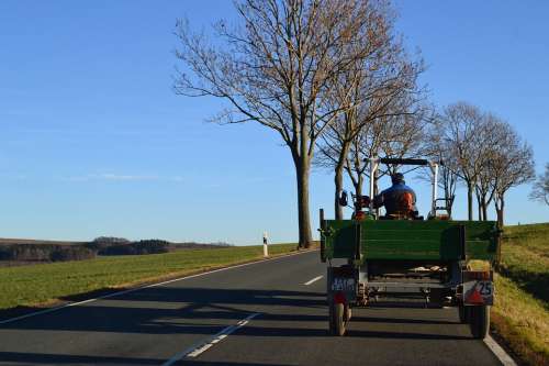 Tractor Sky Blue Village Trees Nature Road