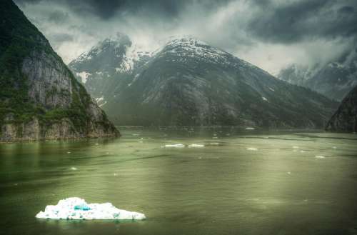 Tracy Arm Fjords Alaska Ice Glacier Clouds Water
