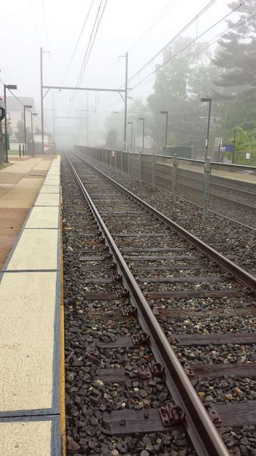 Train Track Tracks Fog Railroad Transport
