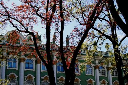 Trees Green Rust Winter Palace Wall Sky