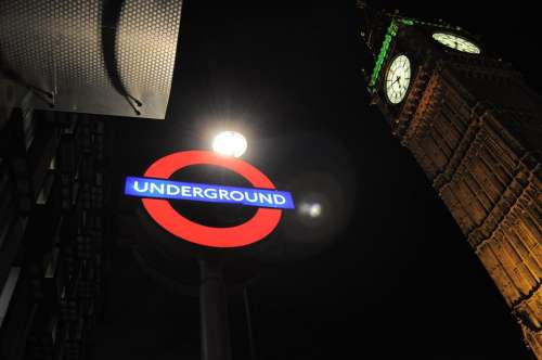 Tube Underground Westminister London Night Big Ben