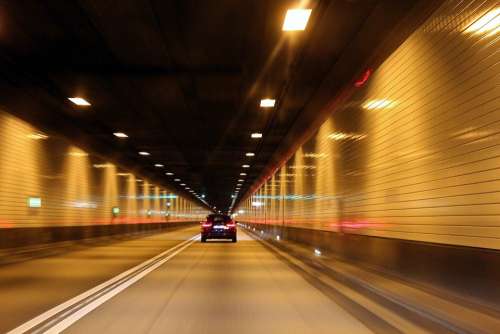 Tunnel Auto Traffic Road Asphalt Drive Lighting