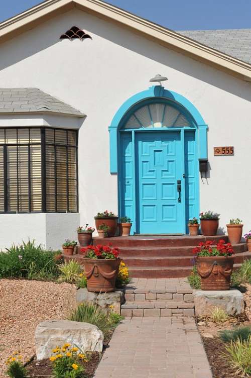 Turquoise Color Door Entrance Architecture House