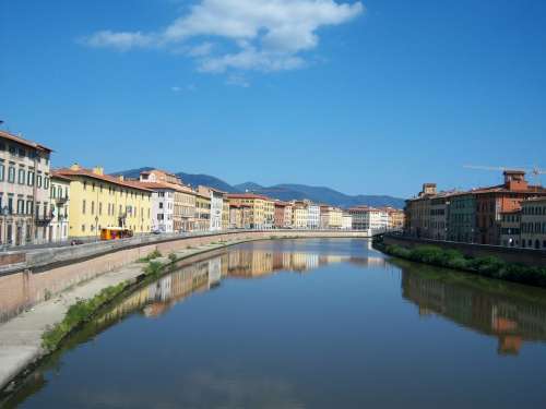 Tuscany Italy River Town City Architecture