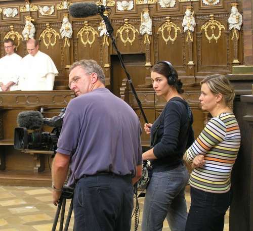 Tv Crew Turning Choir Stalls Monastery Church
