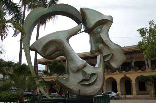 Two Face Statue Artwork Mexico Mazatlan Park