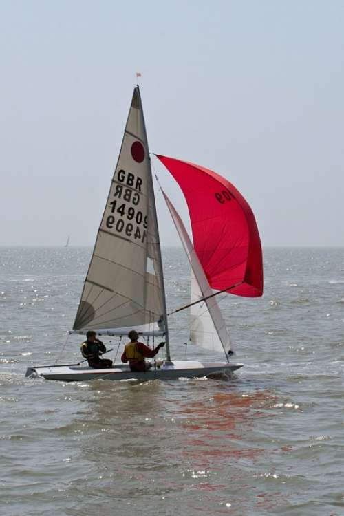 Two Man Dingy Dingy Full Sail Red Water Sailing