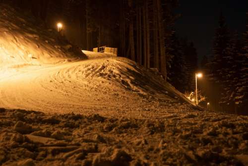 Tyrol Winter Snow Ice Road Hill Night Evening