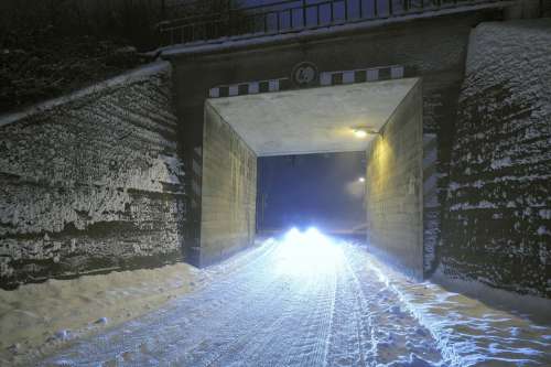 Underpass Bridge Night Snow Spotlight Tunnel