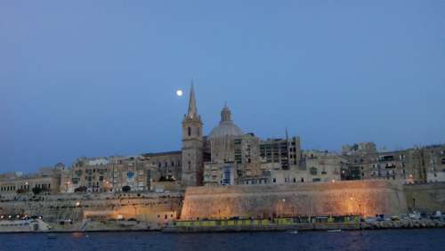 Valletta Evening Malta Moon Maltese Mediterranean