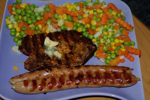 Vegetables Meat Sausage Cook Food Eat Delicious