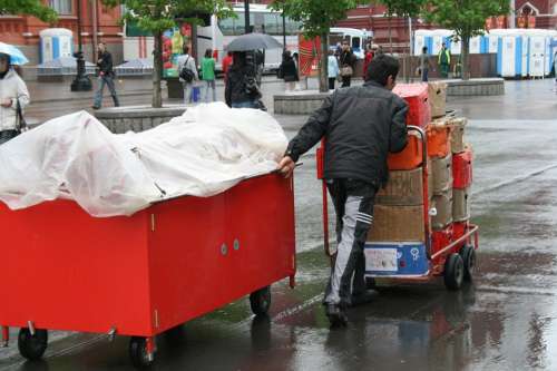 Vendor Cart Red Covered Pulling And Pushing