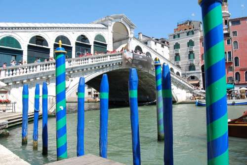Venice Bridge Rialto Pali Colorful Wood Blue