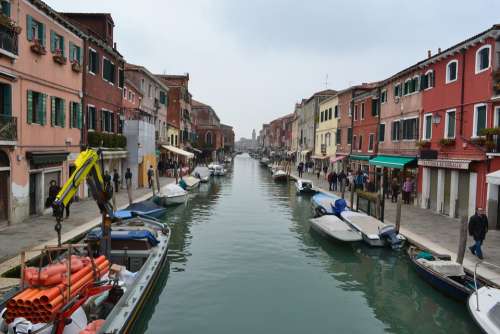 Venice Italy Boats Docks Channel Venetian Crane