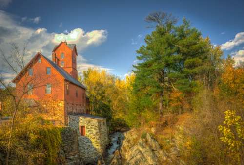 Vermont Old Mill Fall Autumn Water Landscape