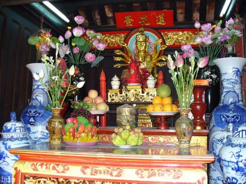 Vietnam Temple Altar Offerings Spiritual Buddhism