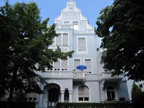 Villa Residence House Building White Blue Parasol