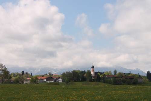 Village Alpine Alpine Panorama In The Spring