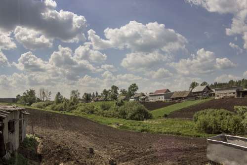 Village Vegetable Garden Cloudy Summer Heat Plowed