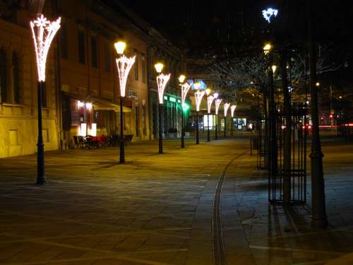 Walking Street Lamps In The Evening Esztergom