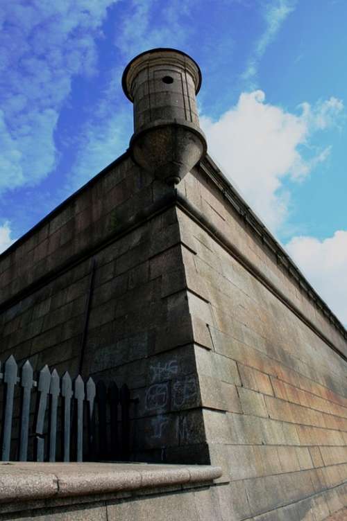 Wall Tall Strong Grey Corner Watch Tower Parapet