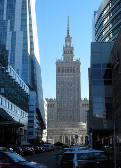 Warsaw Palace Of Culture And Science Blue Poland