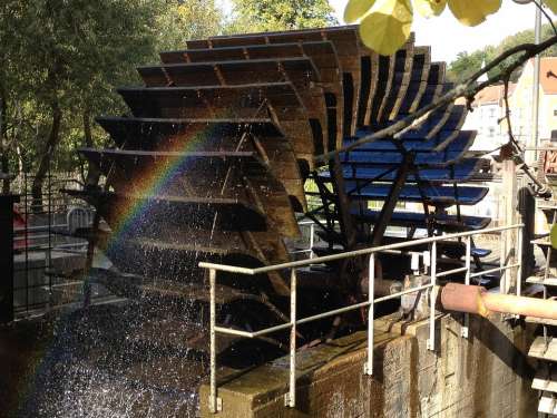 Water Wasserrrad Mill Wheel Rainbow Machine Old