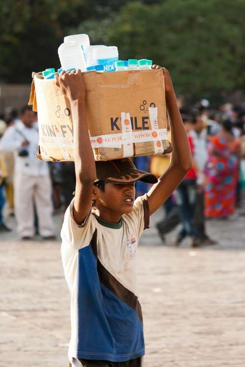 Water Seller India Boy Head Carry Box People