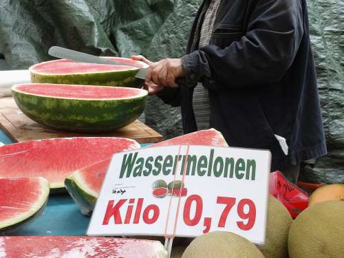 Water Melons Market Delicious Red Stand Close Up