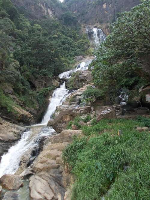 Waterfall Water Natural Nature Sri Lanka Ceylon