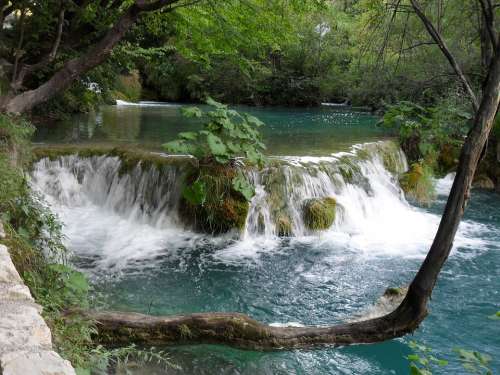 Waterfall Plitvice Lakes Level Nature Lake Croatia