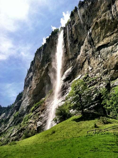 Waterfall Mountain Scenery Landscape Nature